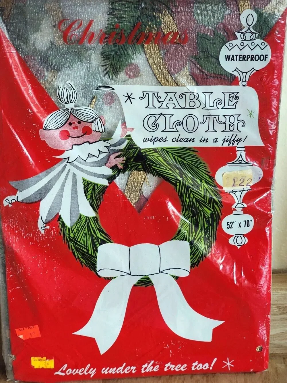 Vintage Vinyl Poinsettia Christmas Tablecloth 52